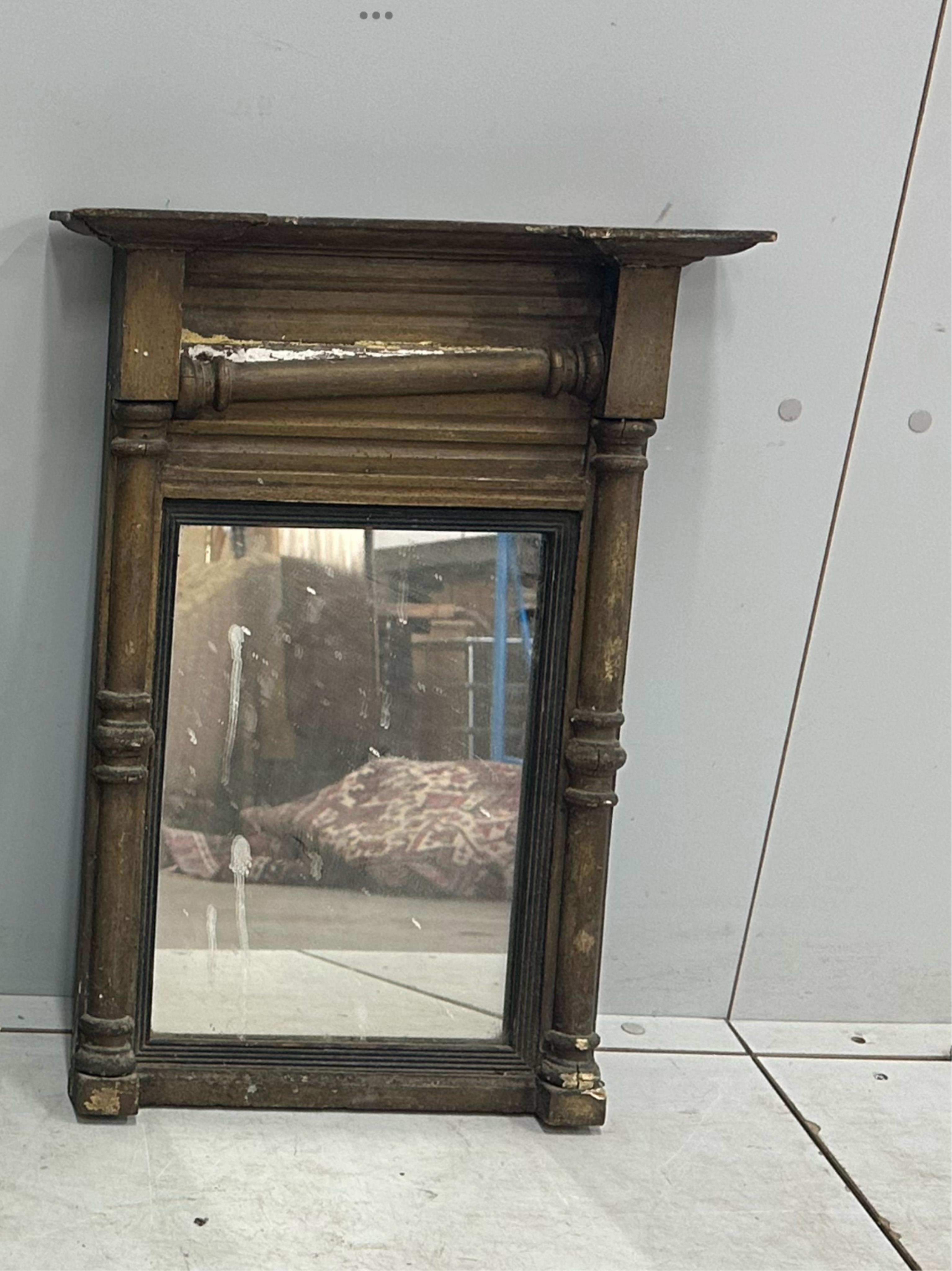 A Florentine style circular carved giltwood wall mirror, diameter 44cm, together with a small Regency rectangular pier glass. Condition - poor to fair